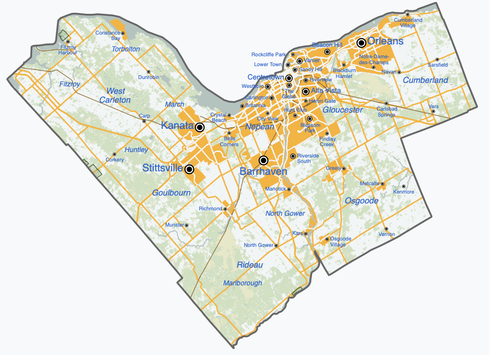 The map of Ottawa where Vanilla Painters operates
